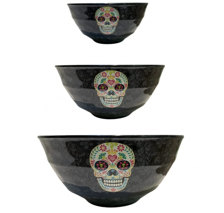 Set of 3 Dia De Los Muertos Sugar Skulls Mixing Bowls