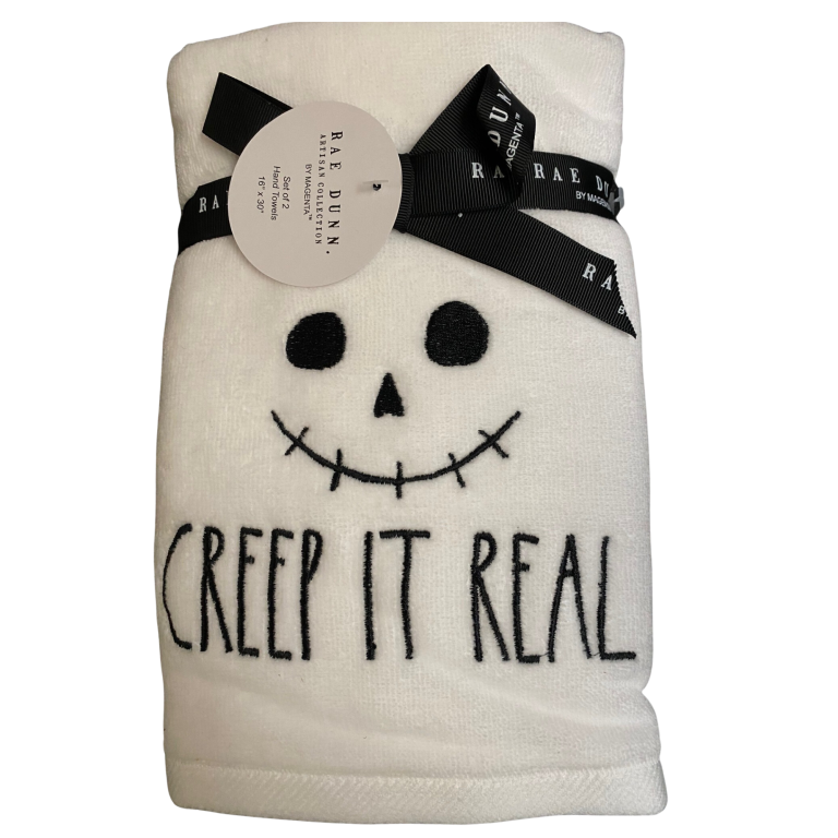 Halloween Bathroom Decor: Hand Towels, Rae Dunn, “Creep it Real,” Use for Year-Round Spooky Season in Kitchen or Bathroom